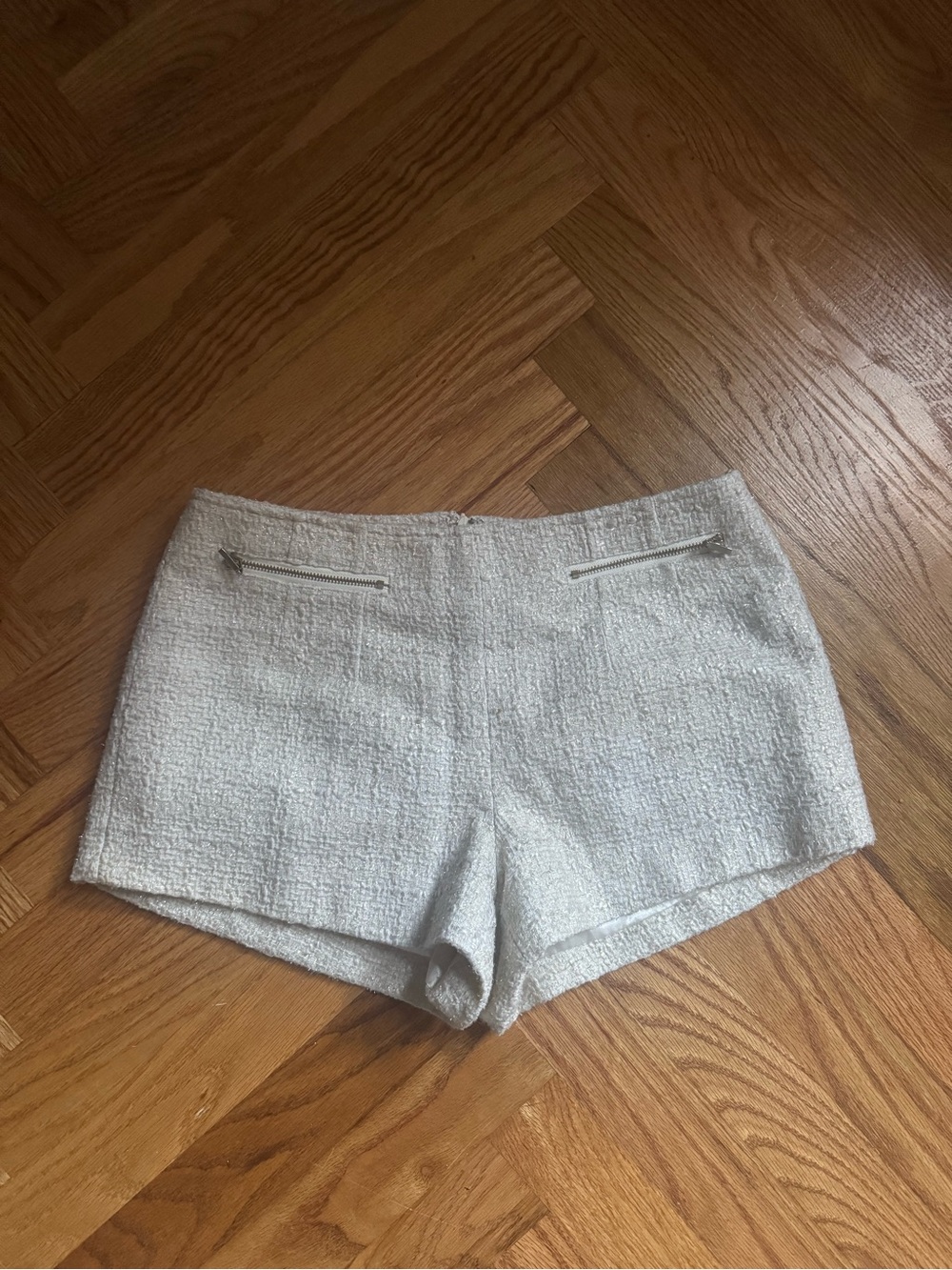 Textured Cream Women's Shorts with Zip Pocket Detail